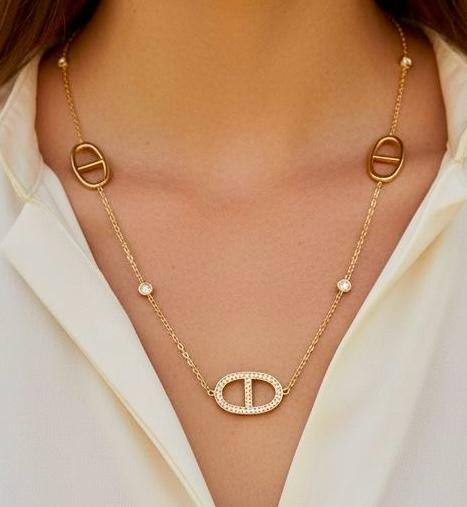 Collier chaîne dorée maillons ovales strass
