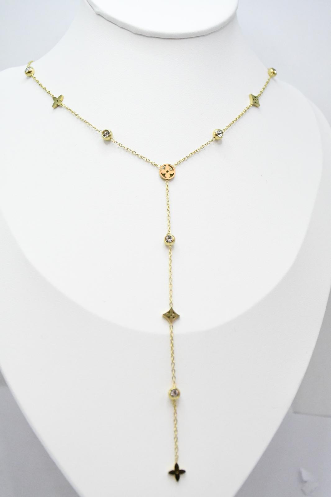 Collier Lariat Trèfle et Strass
