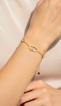 Bracelet Doré Double Coeur Entrelacé et Strass