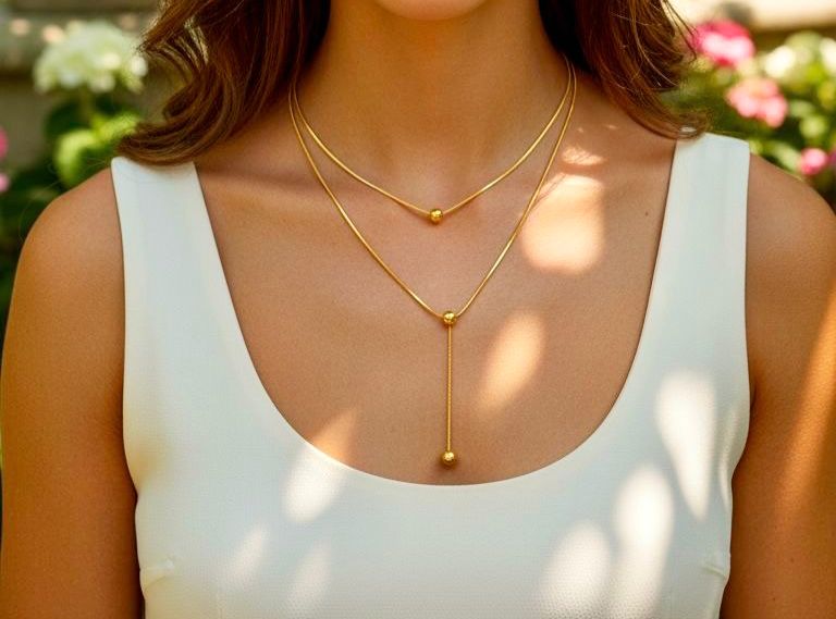 Collier Y doré double rang