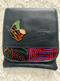 Sac Bandoulière Cuir Bleu Marine & Mola Multicolore