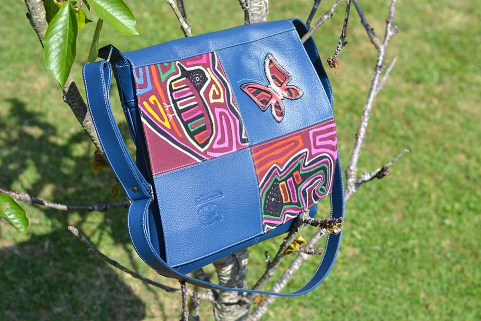 Sac Rabat Cuir Bleu Art Mola Kuna