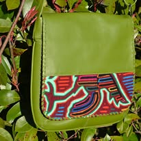 Sac Rabat Cuir Vert Anis Art Mola Kuna