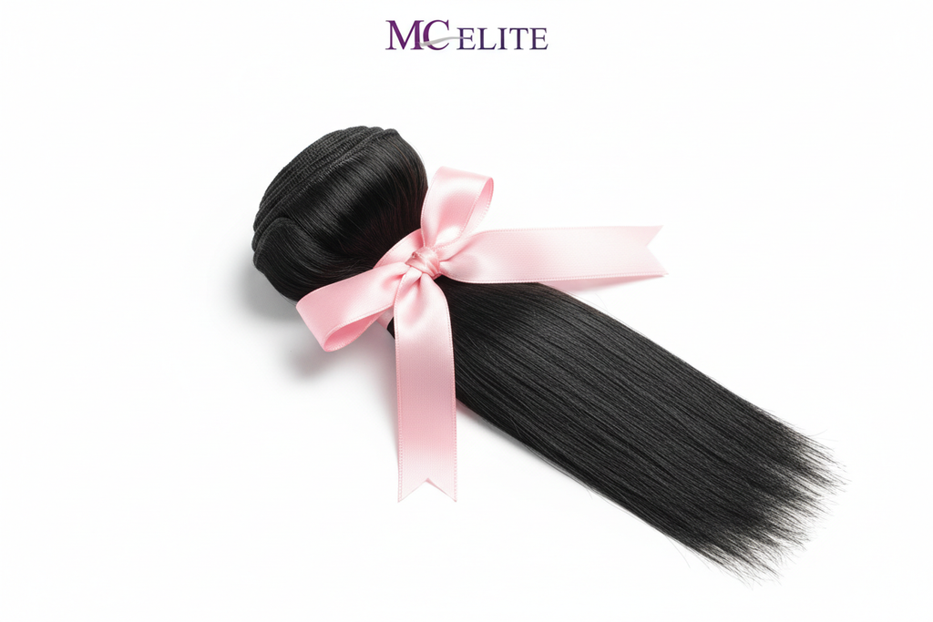 Tissage brésilien lisse MC ELITE - 1 bundle fin avec ruban rose